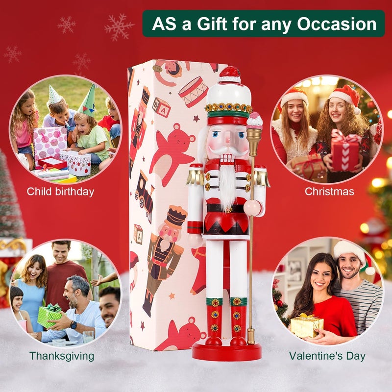 Tpudn Store Christmas Decorations Nutcracker Ornament,15 inch Wooden Traditional Nutcracker,Festive Collectible Christmas Nutcracker Party Tabletop Thanksgiving Decor(Strawberry) - Image 5
